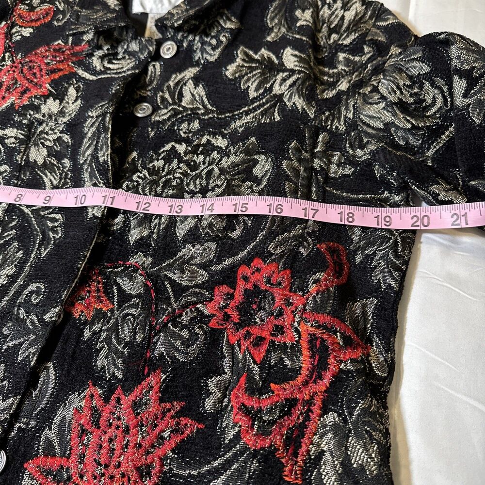 Women’s Chicos Embroidered Beaded Black Gold Red Blazer Jacket Career Size 1 - Picture 11 of 14